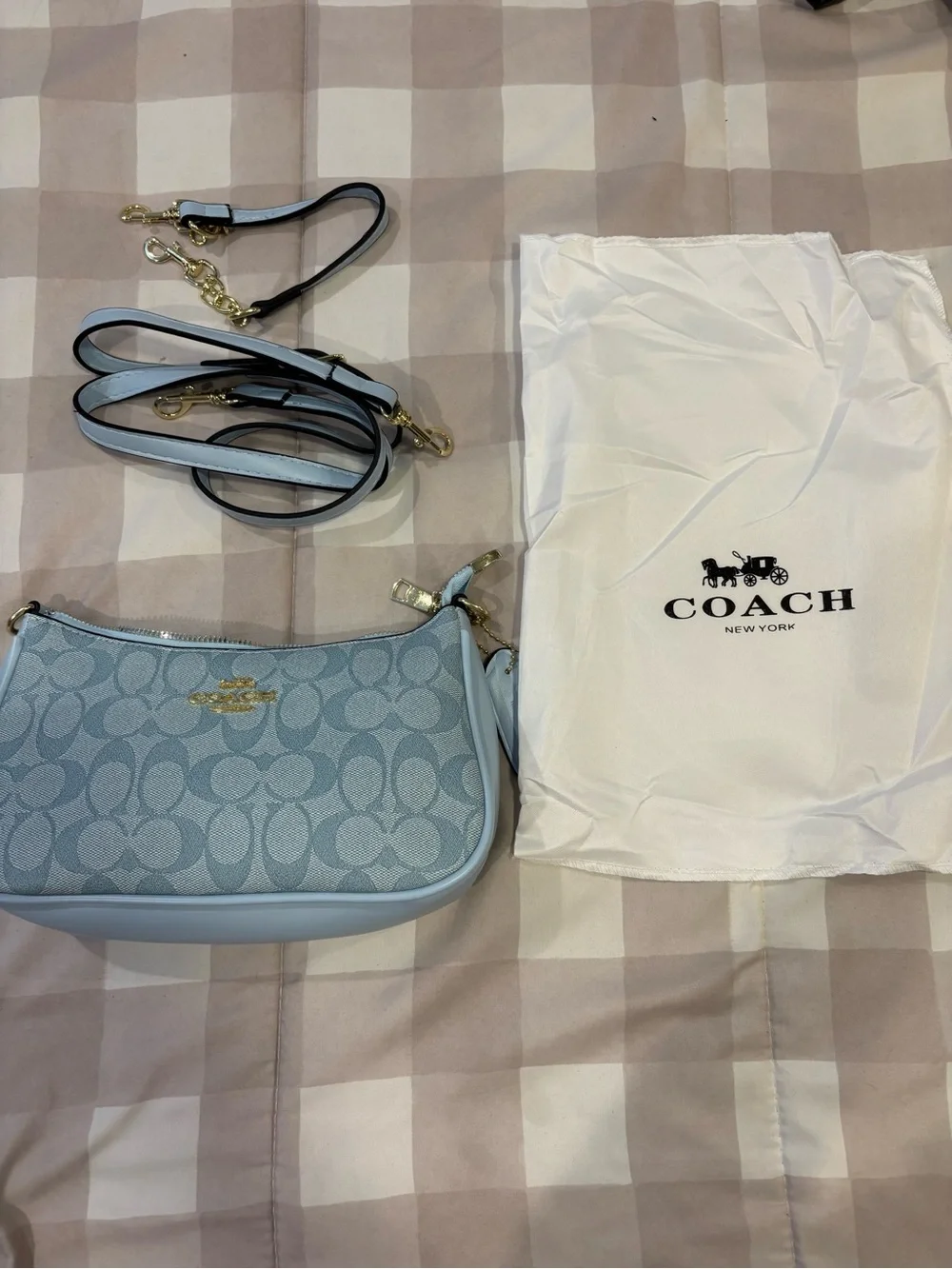 Coach Light Blue Signature Crossbody Bag with Gold Hardware
